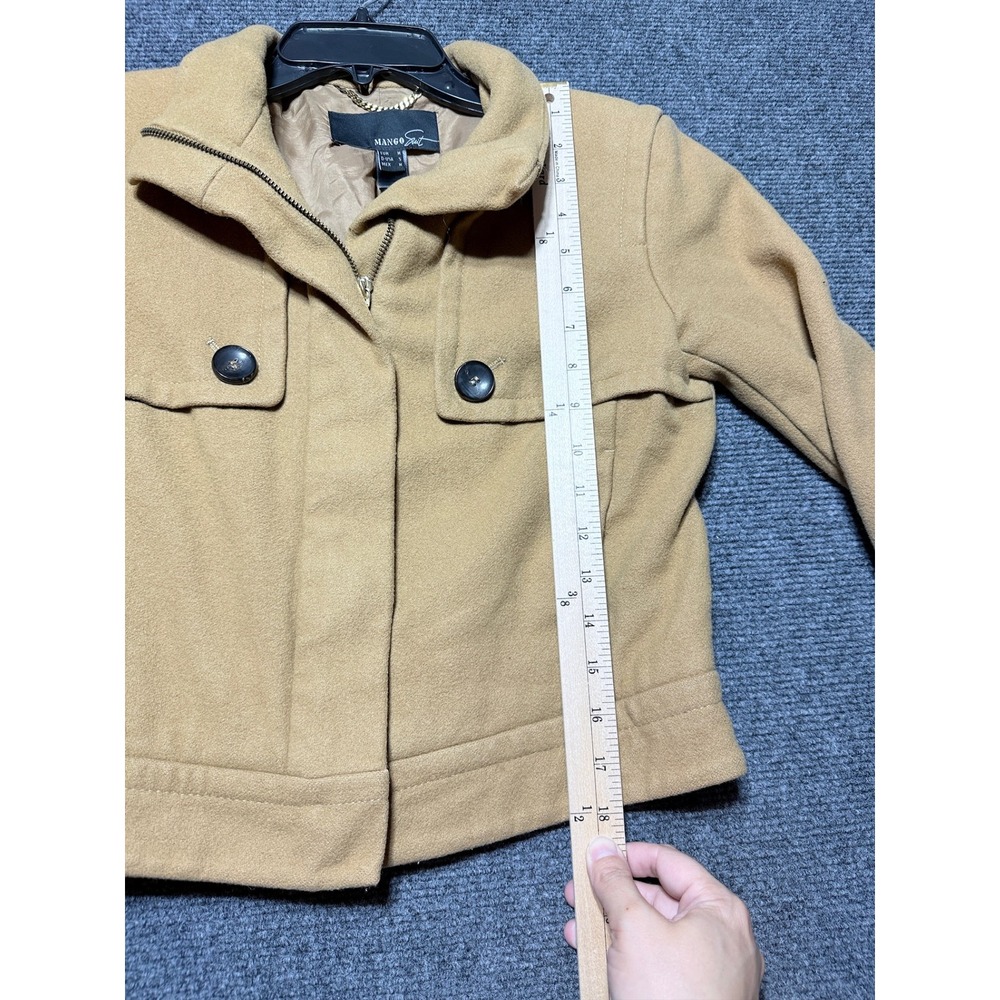 Mango Suit Jacket Women Small Tan Wool Blend Cropped Zip Up 31106778 - Picture 8 of 10